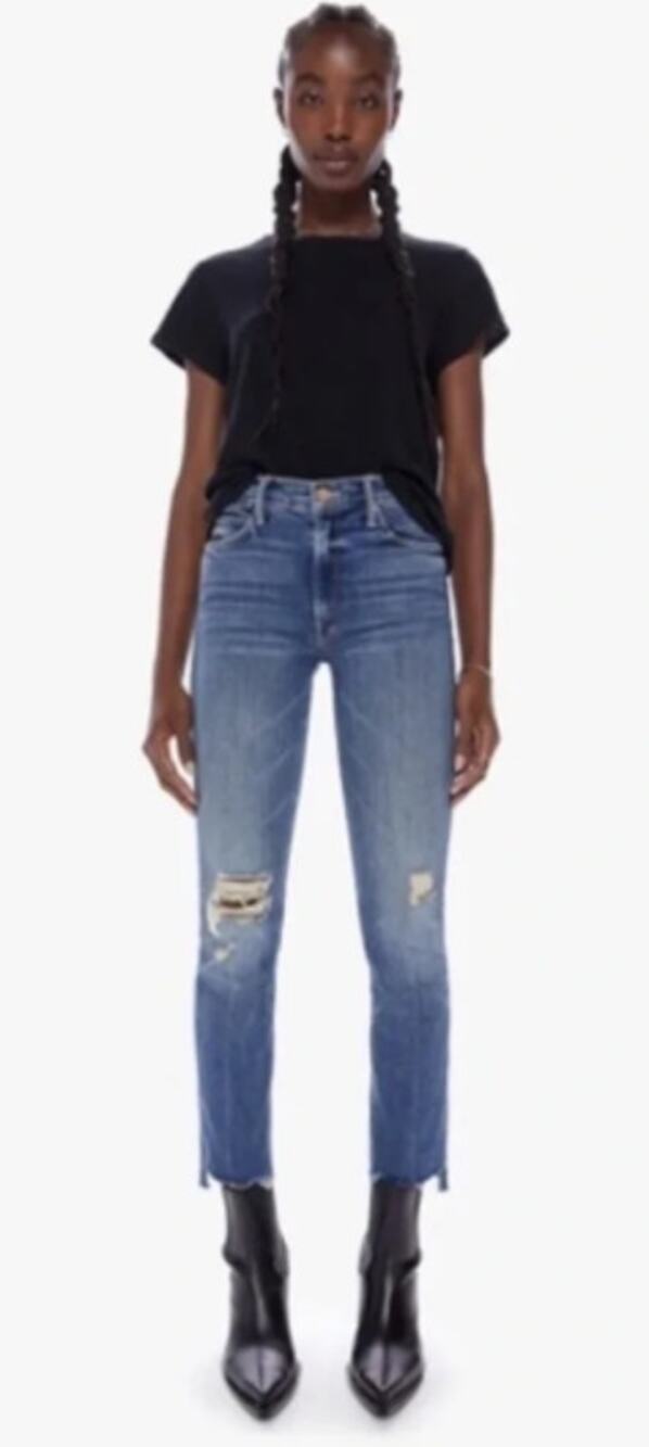 MOTHER The Mid Rise Dazzler Ankle Step Fray Skipping on Coals Stretch Jeans 32